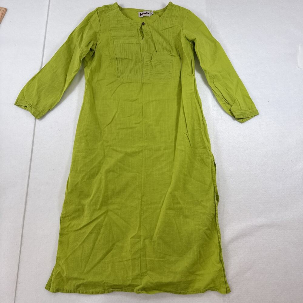 Fabindia Women's Lime Green Kurta Knee Length Dress Indian Made with Pride XS